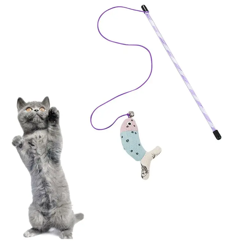 Cat Stick Interactive Funny Linen fish shape Pet cat toy short stick