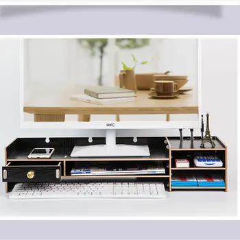 

Creative wood computer display Holder Neck protection shelf Keyboard bracket Desktop storage box Office supplies organizer