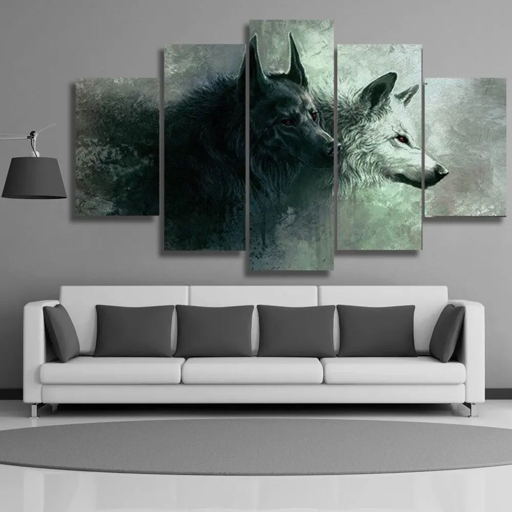 5 Panels Canvas Prints 2 Wolf abstract canvas painting poster home