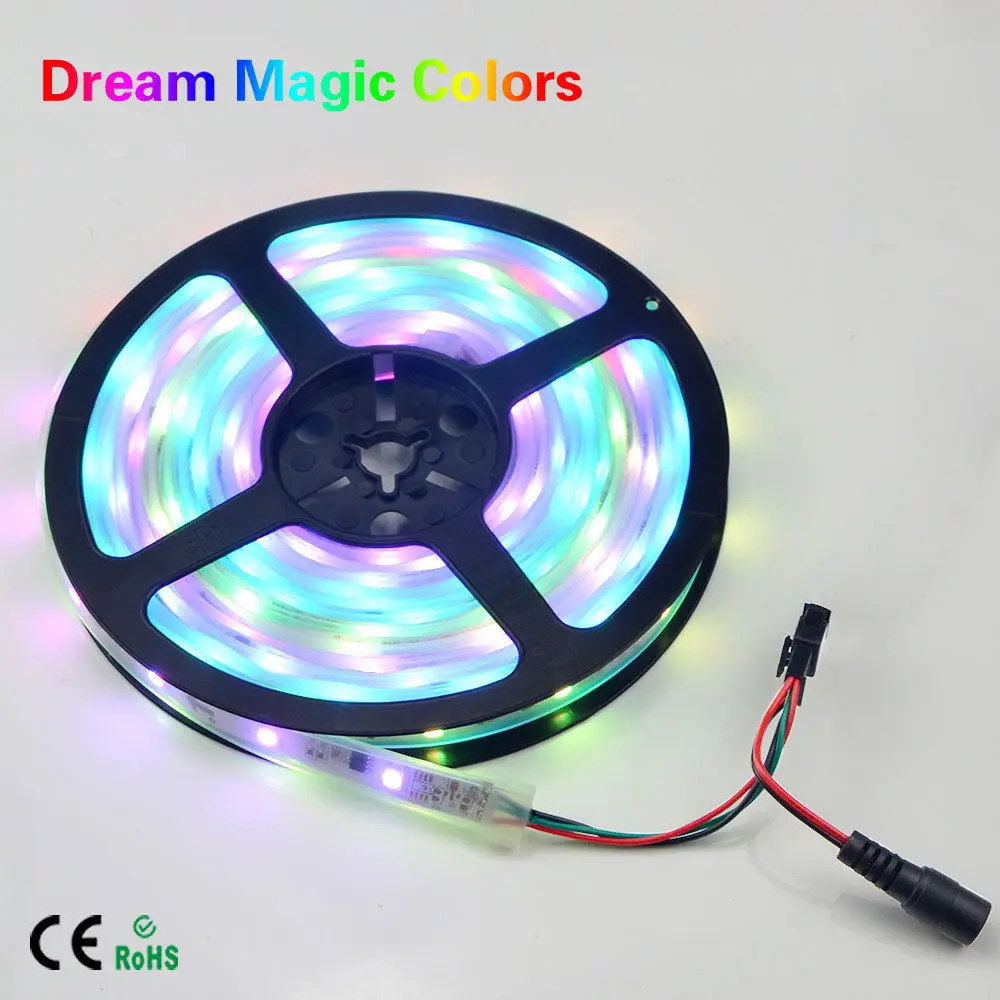 5 м 12 В IP67 трубки Водонепроницаемый Адресуемых Ws2811 ICS Magic Dream Цвет 5050 SMD LED Гибкая RGB полосы света 30LED/M неоновая лампа