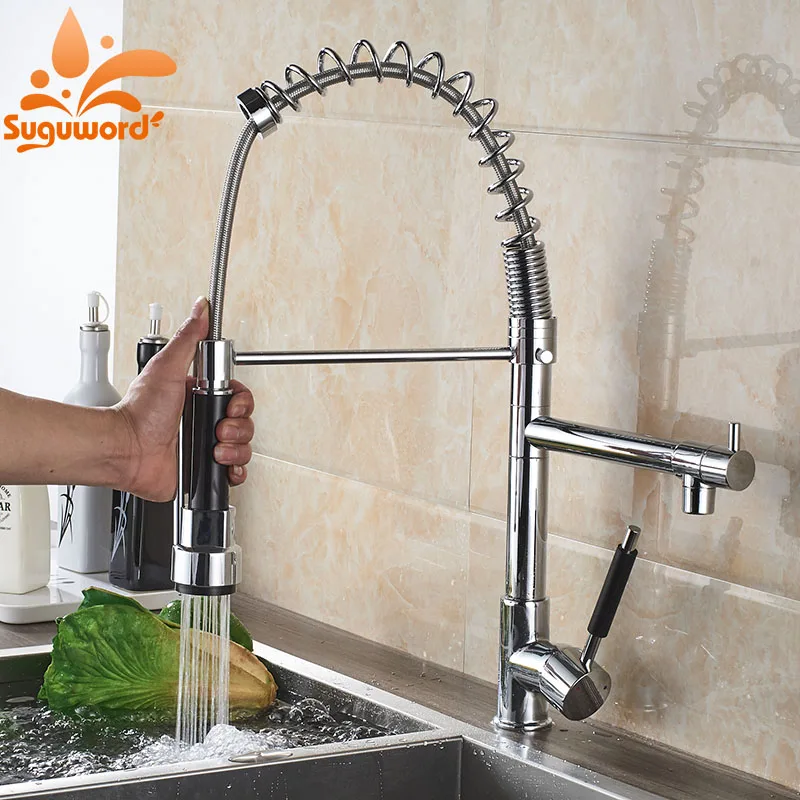 

Kitchen Sink Faucet Mixer Valve Faucets Rotating Spout Chrome Finish Faucet Pull Down Taps
