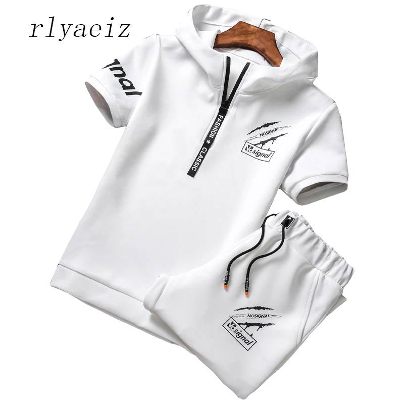 

Rlyaeiz Brand New 2018 Casual Sporting Suit Men Summer Set Mens Tracksuit Printed Hoodies + Calf-length Pants Sweat Suit 4XL