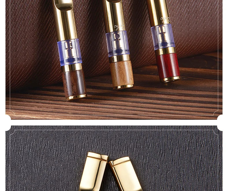 Handheld Washable Magnet Double Cigarette Holder Filter Cigarette Holder Carved Wooden With Metal Pipe Mouthpiece Filter Smoking