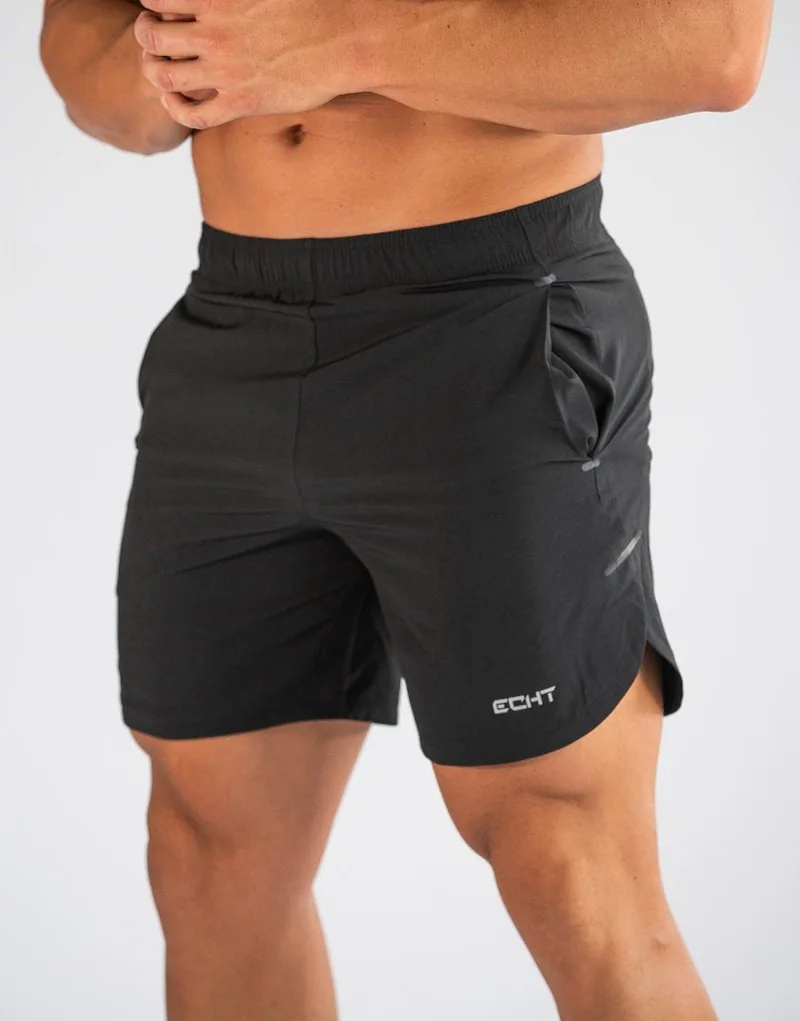 Новые модные повседневные мужские спортивные шорты с карманами, одежда для бодибилдинга, быстросохнущие спортивные шорты для фитнеса, прогулок, тренировок, бега - Цвет: Черный