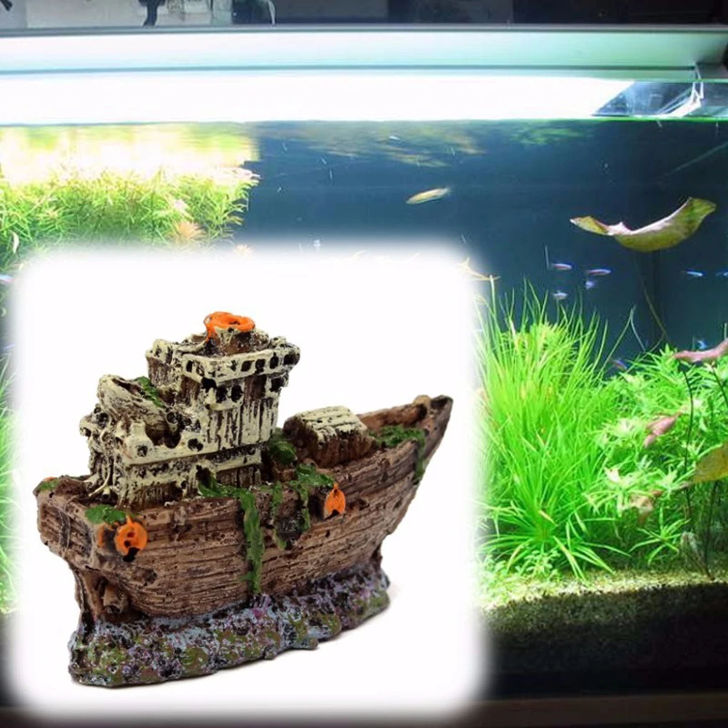 Aquarium Ornament Pirate Sunk Ship Shipwreck Boat Fish Tank Waterscape Cave Decoration Resin Ship Ornament