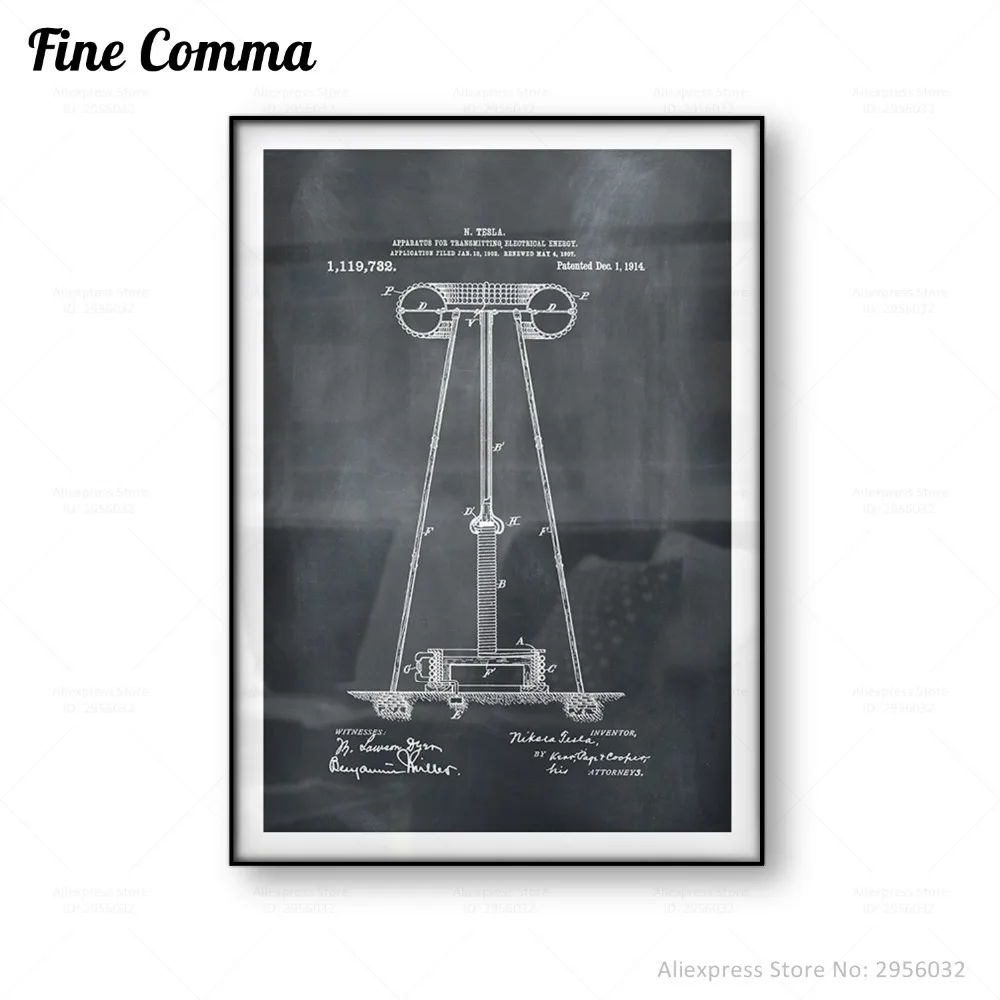 

Nikola Tesla Transmitting Electrical Energy Patent Art Canvas Print Poster Art Home Decor Wall Art Vintage Art Retro Pictures