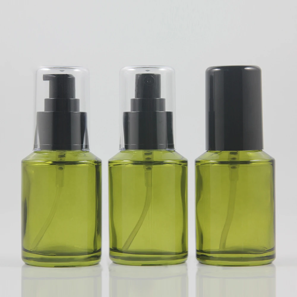 25pcs 60ml olive green Glass lotion bottle with black plastic lotion