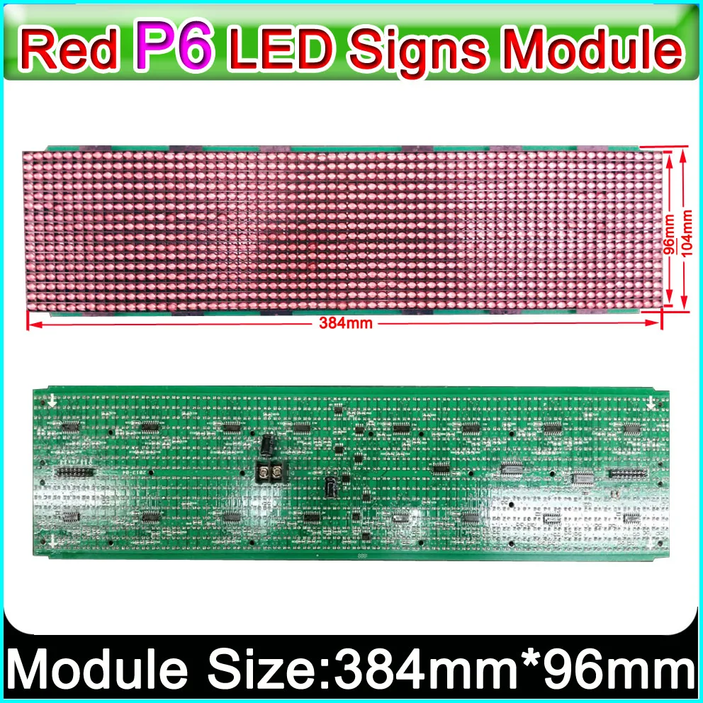 

DIP 446 LED lamp P6 red color semi-outdoor car or bus led sign modules 384*96mm, LED scroll information sign