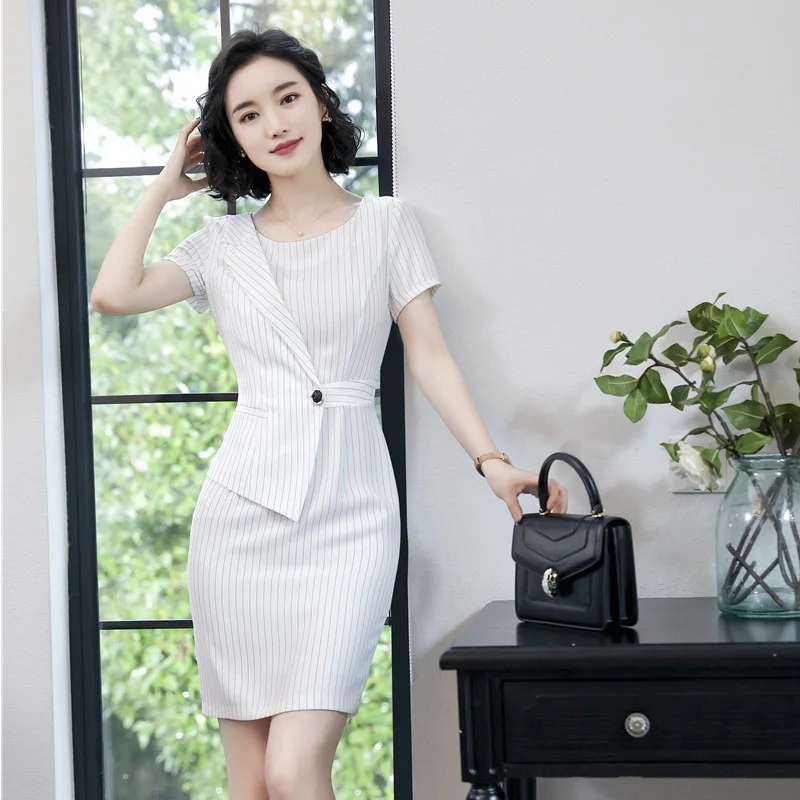 

Fashion Striped 2019 Spring Summer Uniform Styles Dresses For Ladies Business Work Wear Mini Dress Female Vestidos