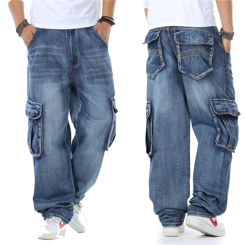 Baggy Jeans Mens Straight Denim Cargo Pants Biker Jeans Men