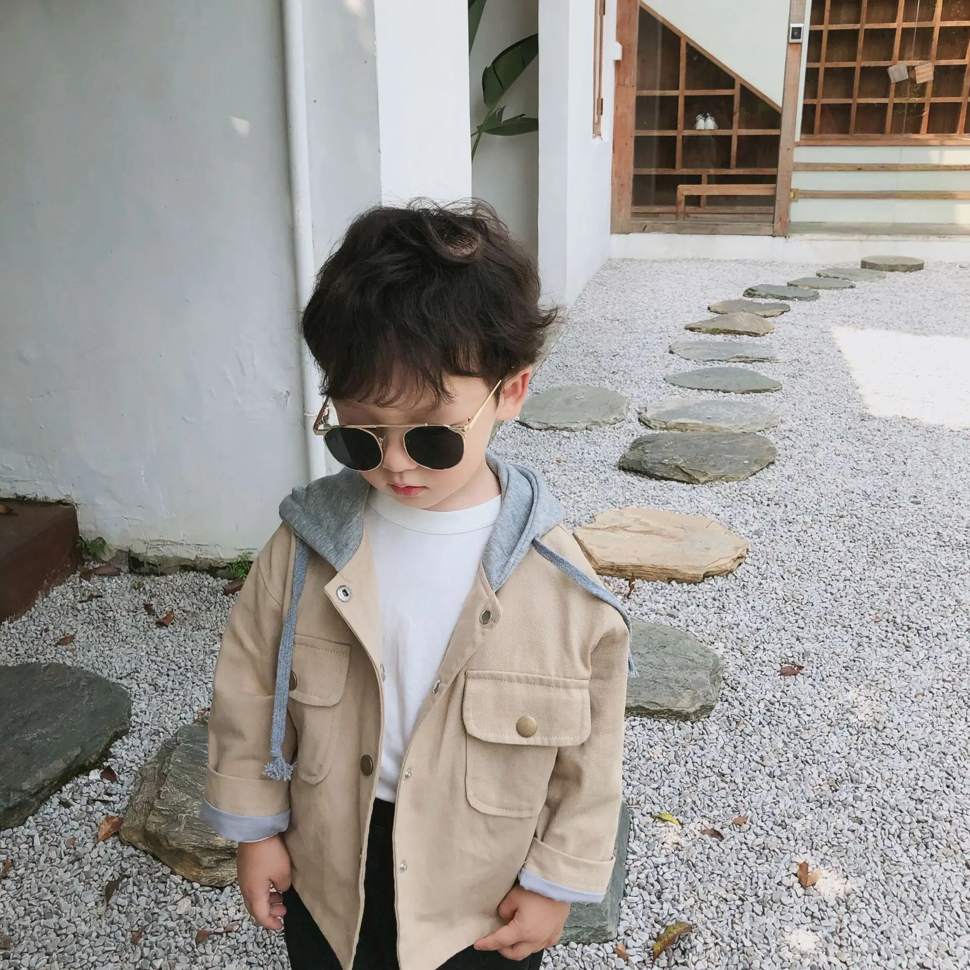 

Korean style cartoon patchwork hooded jackets for fashion boys all-match loose oversized coats