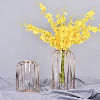 

Nordic Wrought Iron Vase Ins Lantern-shaped Glass Vase Coated Plated Flower Vase Tabletop Vase Flower Pot Home Decoration