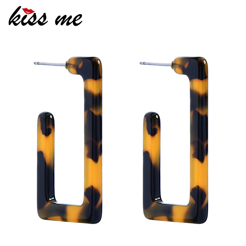 

KISS ME Green Leopard Acetate Earrings New Fashion Acrylic Geometric Stud Earrings Women Jewelry Accessories