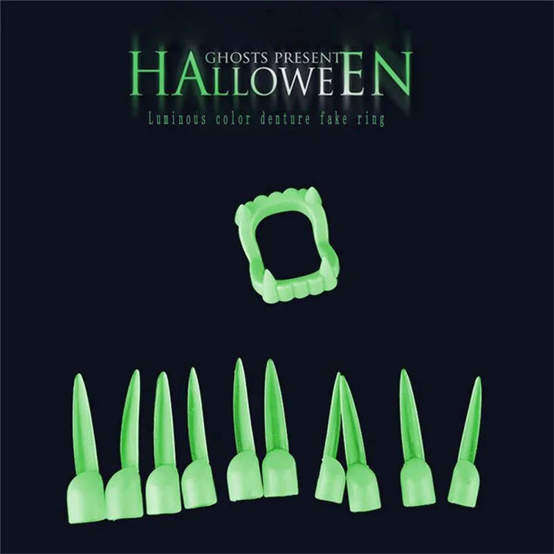 Halloween Cosplay Props Party Luminous Vampire Dentures Cover Dress Up Toys Set