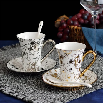 Coffee Cup Dish European and American Court Ceramic Coffee Cup Gold Plated Silver Premium Coffee Cup Dish Porcelain Spoon Coffee Cup Dish European and American Court Ceramic Coffee Cup Gold Plated Silver Premium Coffee Cup Dish Porcelain Spoon
