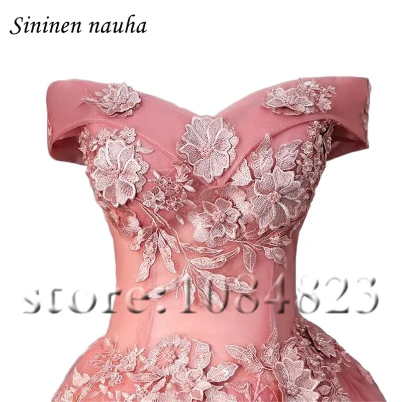 Розовое короткое платье для выпускного вечера, вечерние платья для женщин,, с открытыми плечами, трапециевидная аппликация размера плюс, Vestidos De Festa 283