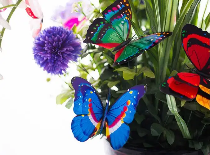 20 шт./лот, H36cm, 12 см двойная имитация заглушка-бабочка ПВХ садовые декоративные аксессуары для цветов