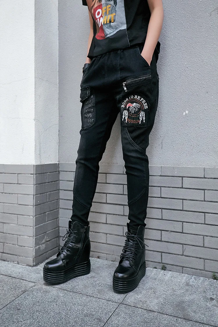 Max LuLu/осенние модные женские эластичные джинсы в Корейском стиле; женские джинсы в стиле панк с принтом; винтажные черные шаровары; большие размеры