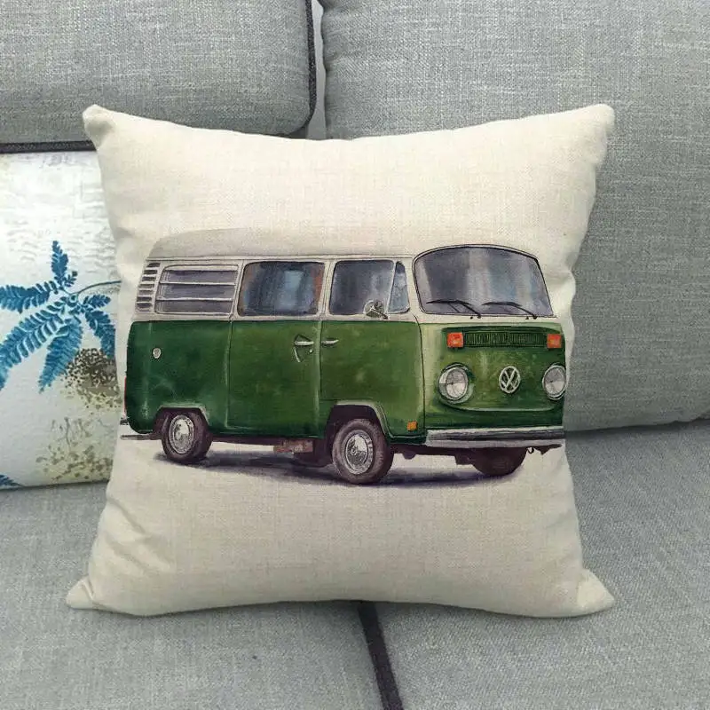 45cm*45cm watercolor retro bus and car linen/cotton throw pillow covers couch cushion cover home decor pillow - Цвет: 10