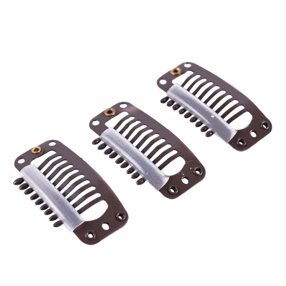 

100 pcs 32mm 9-teeth Hair Extension Clips Snap Metal Clips With Silicone Back For Clip in Human Hair Extensions Wig Comb Clips