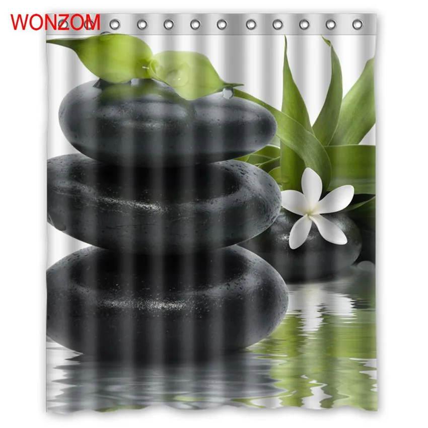 

WONZOM Stone and Flower Shower Curtains For Bathroom Decor Modern Bamboo Bath Curtain with 12 Hooks Mildewproof 2017 Gift