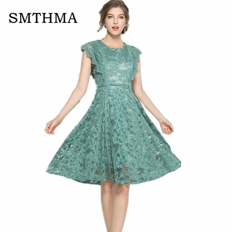 

SMTHMA 2019 New Arrival Lace Knee-Length Women's Dresses Sleeveless Dress For Women Dress Female Chic Cheapest Price