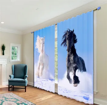 Black white horse 3D Blackout Window Curtains For Living room Bedding room Hotel/Office Curtain Drapes Cortinas para sala Black white horse 3D Blackout Window Curtains For Living room Bedding room Hotel/Office Curtain Drapes Cortinas para sala