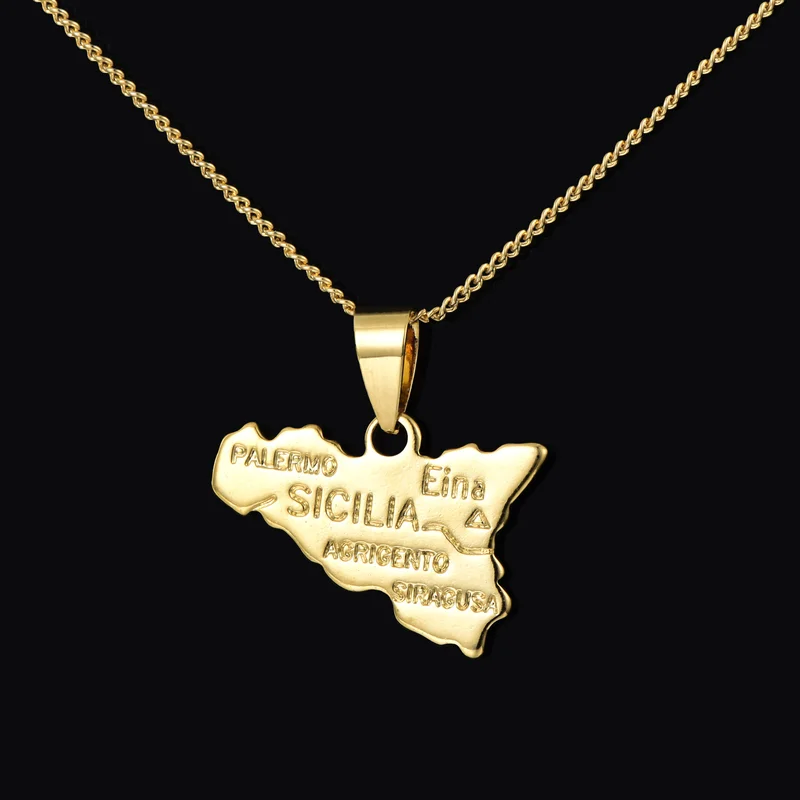 

Sicily Island Spain Map Pendant Necklace Stainless Steel Alloy Fashion Necklace for Ladies and Families Necklace