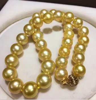 

Jewelry Huge 12-14mm genuine natural south sea gold pearl necklace