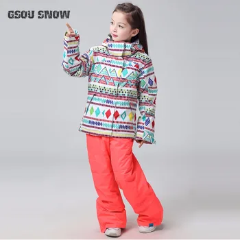 

GSOU SNOW Girls Boys Ski Suit Windproof Waterproof Jacket+Pant Super Warm Kids Skiing Snowboard Clothing Trouser Children Suit