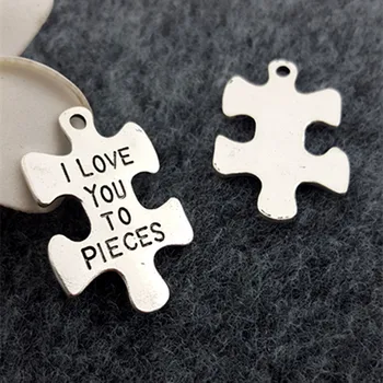 

New Design DIY Puzzle Alloy Silver Color I LOVE YOU TO PIECES Pendent Necklace Beads Charms Jewelry Making 34*23mm 10 pcs/lot