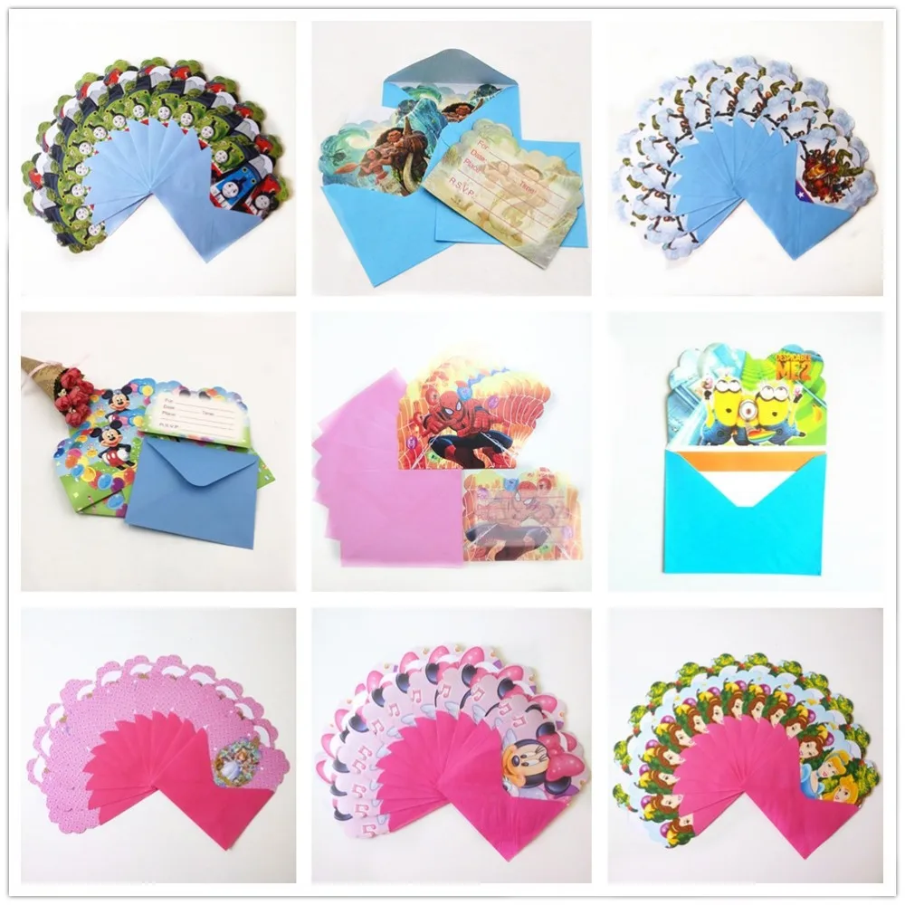 

6pcs/bag Funny Thomas/The Avengers/Mickey Mouse/Moana Party Invitation Cards Cartoon Theme Event Party Favors For Kids Gift
