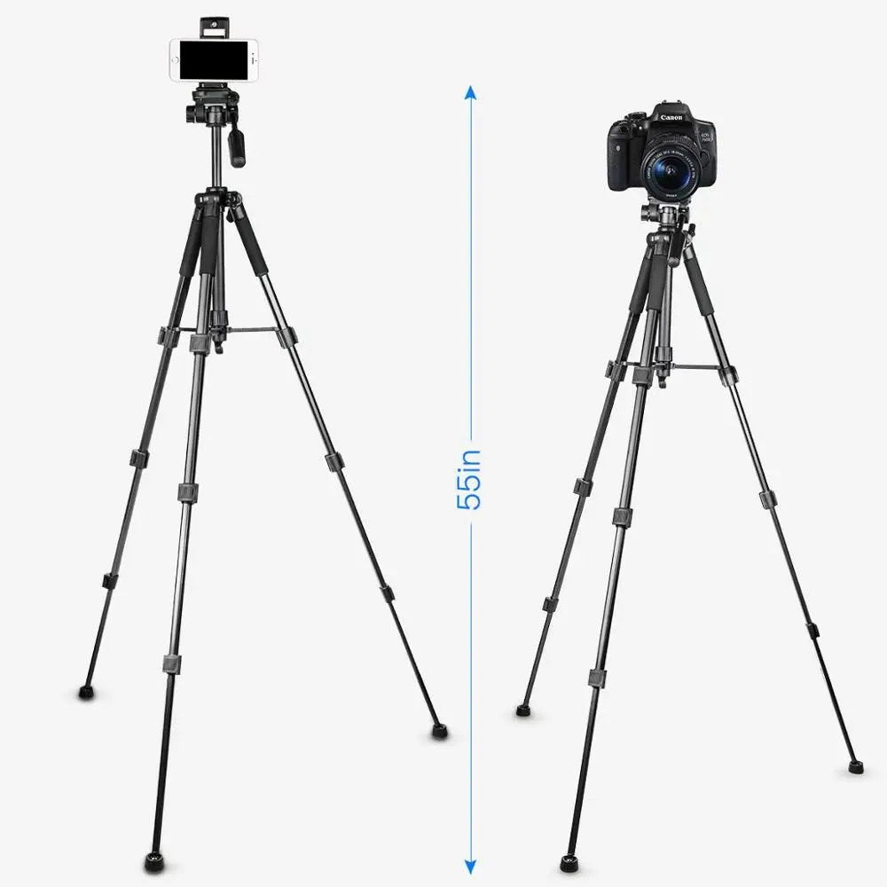  55inch Phone/Camera Tripod Professional Portable Travel Aluminum Tripode with Phone Holder for iPho