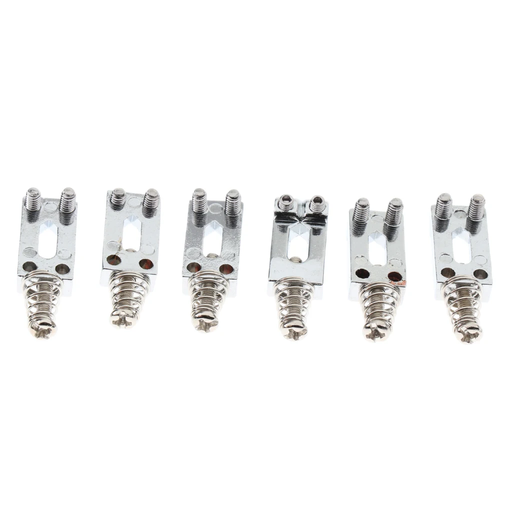 6Pcs Chrome Rectanguler Flat Bridge Saddles Electric Guitar Strat Tremolo Trem Bridge Strat Tely Guitar Replacements
