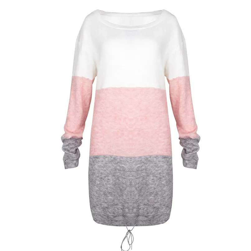 Womens Sweater Dress Ladies O Collar Knitted Casual Striped Loose Dress Long Sleeve Party Dress Vestidos Feminin #F#40SP27 8