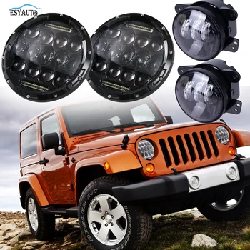 

7 inch 75W Headlights Hi/Lo Beam 6000K LED+4 inch fog lights Projector LED Auxiliary Lamps for jeep Wrangler CJ TJ