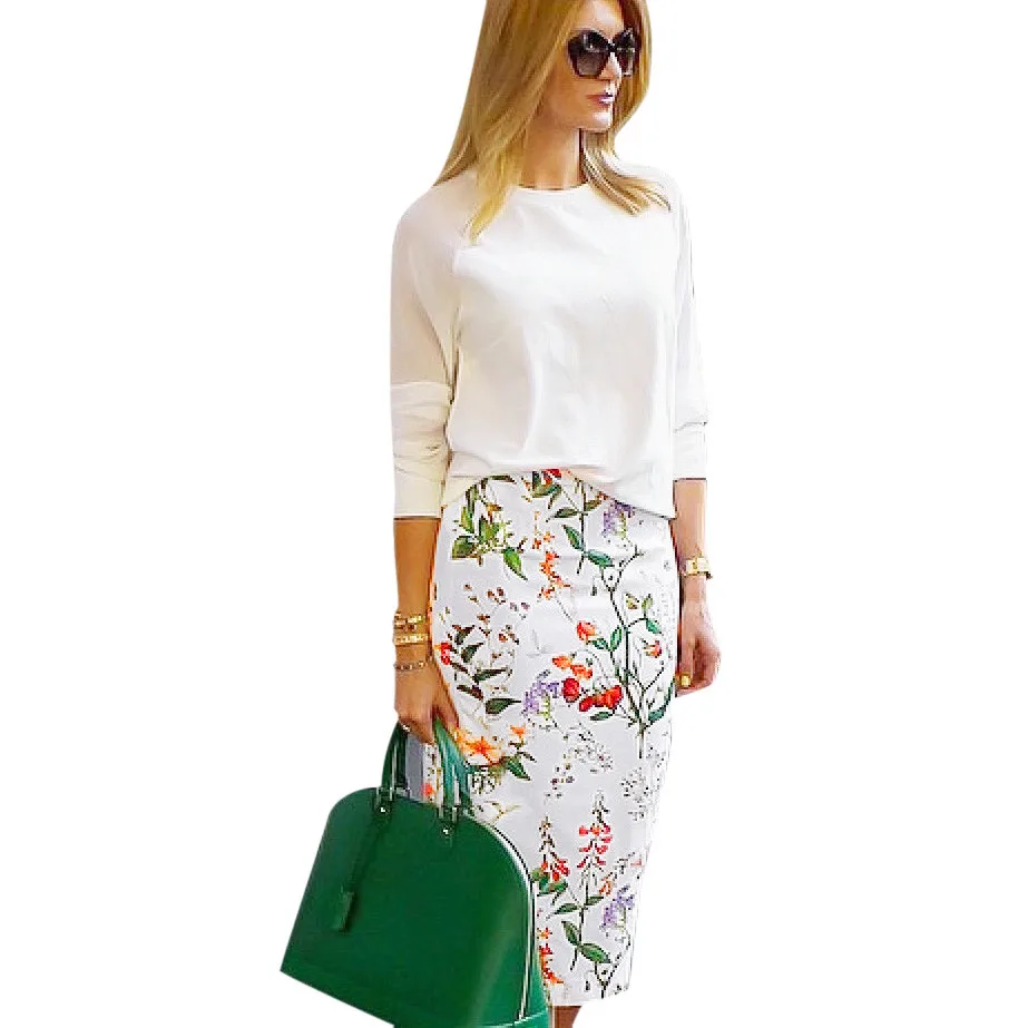 

CHAMSGEND Womans Floral Printing Knee-Length Pencil Skirt Drop Shipping 1M22*