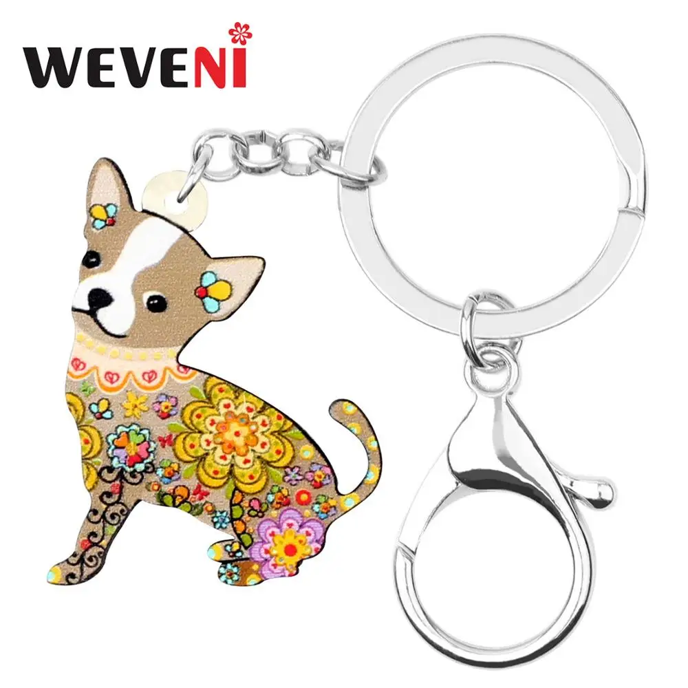 WEVENI акриловые брелоки с коричневыми цветами для чихуахуа собака модные домашних