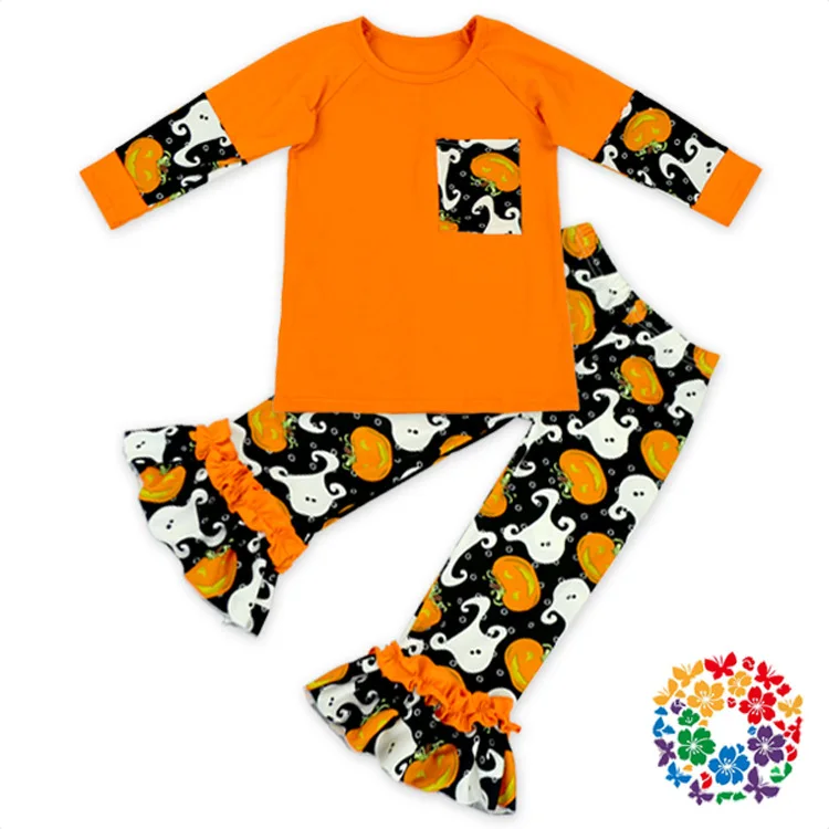 

2018 new hot sale baby girls outfits halloween baby kids boutique baby girl kid halloween outfits pumpkin sets