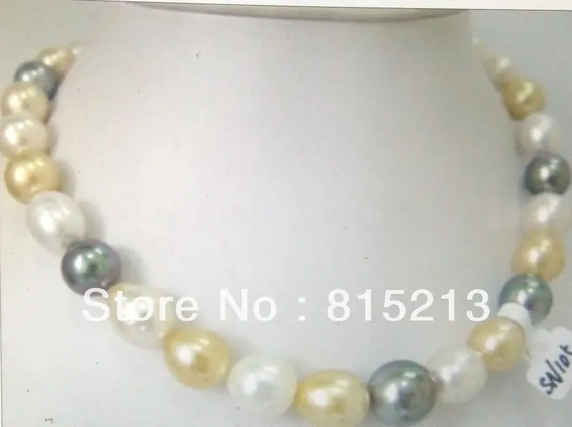 

ddh0016580 HUGE 18"10-13MM NATURAL SOUTH SEA GENUINE WHITE GOLD BLACK PEARL NECKLACE 14K
