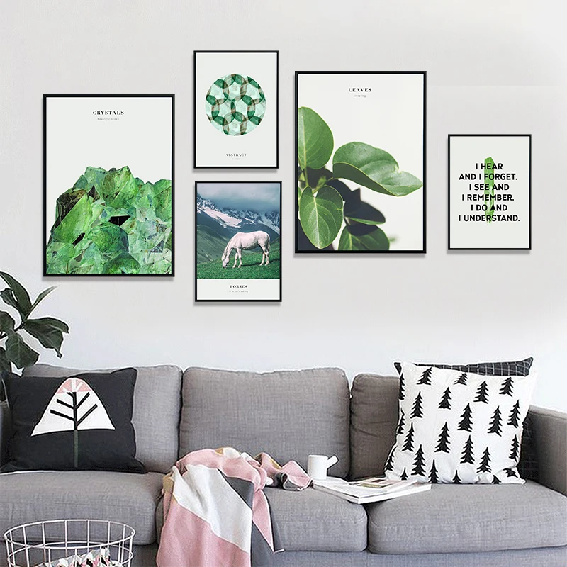 Landscape Mountain Wall Art Canvas Painting Leaf Nordic Poster Forest Pictures For Living Room Agate Prints Home Decor Unframed
