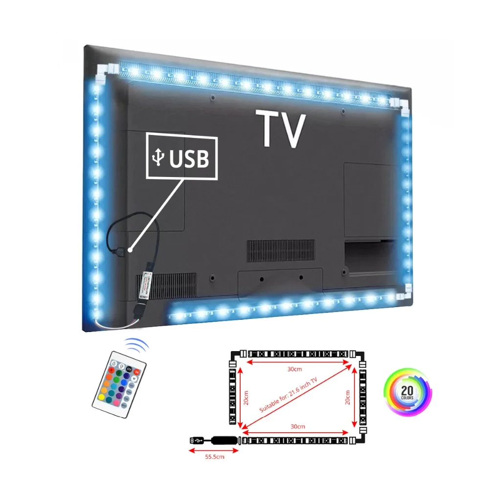 DC 5 В RGB Светодиодная лента светильник DIY Ambi светильник HD tv подсветка гибкая 1 м 2 м 3 м USB порт кабель Светодиодная лента Tira компьютерный Смещенный светильник s