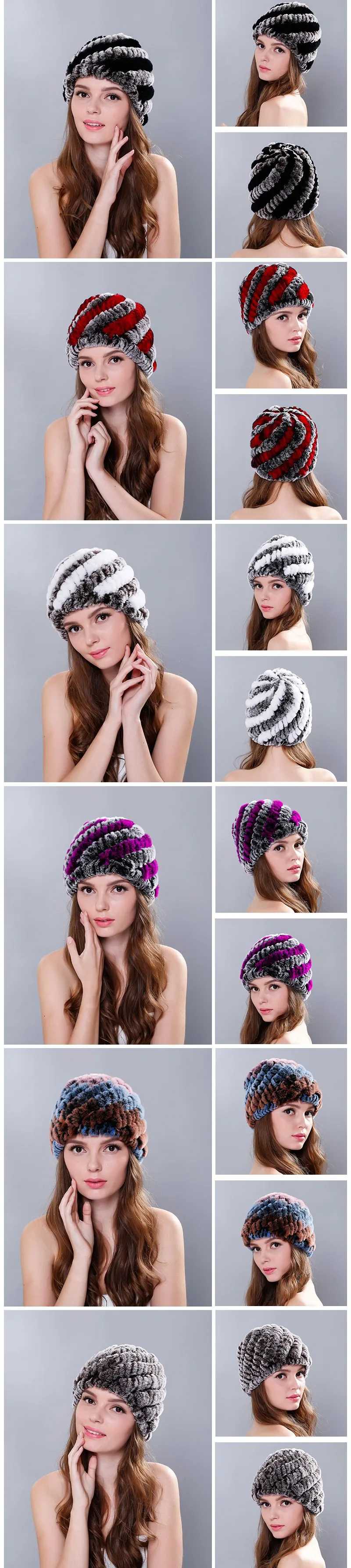 Hot Sale Winter Fur Hats For Women Natural Rex Rabbit Fur Beanie knitted Fur Caps Female Elegant Real Fur Cap (1)