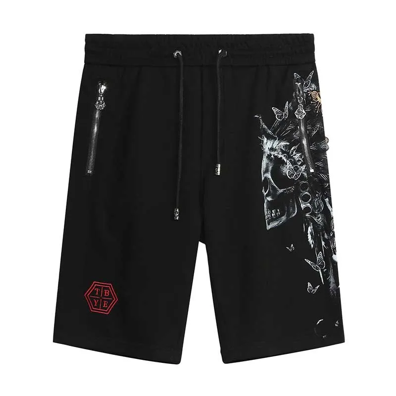 Summer New Fashion Embroidery Bee Skull Head Printed Casual Shorts Cotton Men Boardshorts Loose Baggy Beach Shorts Male Clothes