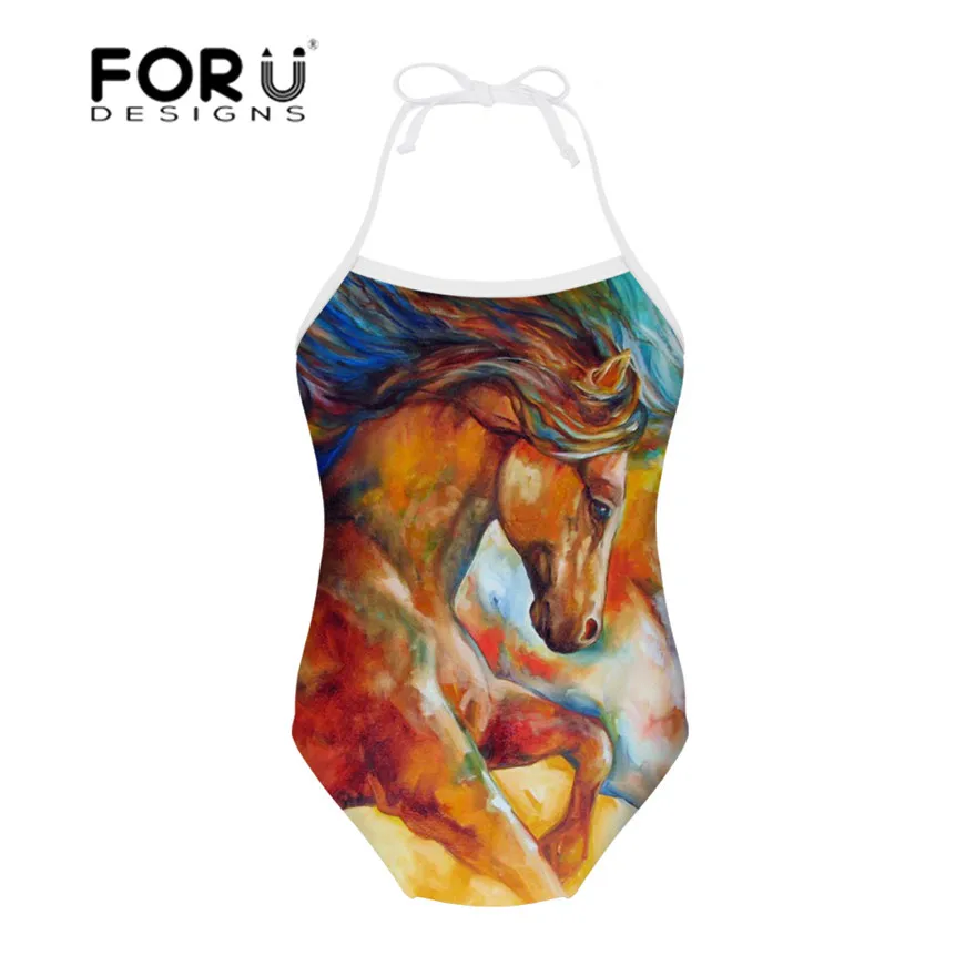 

FORUDESIGNS One Piece Swimsuit Girls Swimwear 3D Horse Printing Animal Swimming Suits for Children 2019 Cute Bathing Suit Baby