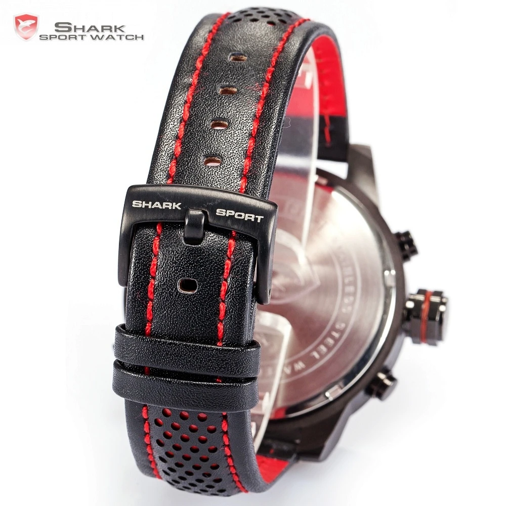 Requiem Shark Sport Watch Red Black Leather Band Quartz-Watch Waterproof Clock Date Men's Wrist Watches relogio masculino /SH207 Requiem Shark Sport Watch Red Black Leather Band Quartz-Watch Waterproof Clock Date Men's Wrist Watches relogio masculino /SH207