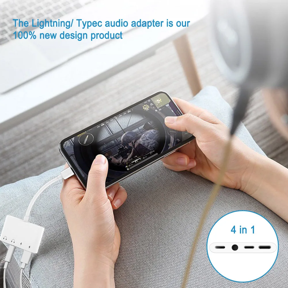 3 5mm Audio Headphone Aux Jack Adapter with USB C Charger Splitter for 4 in 1 to Converter for iPhone XS Max XR X 8 7 iPod iPad