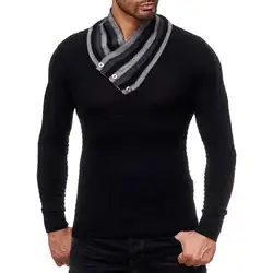Оптовая продажа, зимний модный мужской полосатый свитер с высоким воротом и длинными рукавами, облегающий джемпер