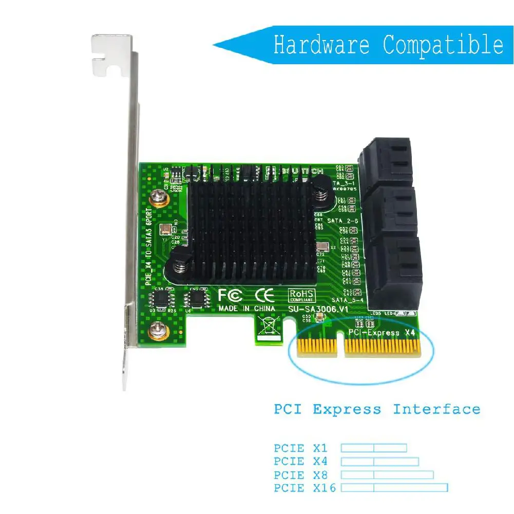 BEESCLOVER карты расширения переходная карта PCIe 2,0X2 SATA III 6-Порты и разъёмы адаптера для IPFS добыча Pci-e на SATA3.0 карты расширения