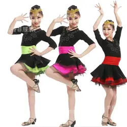 Обувь для девочек с длинным рукавом Костюмы для латиноамериканских танцев Балетные костюмы с блестками платье для танцев Дети конкурс show